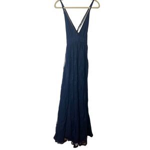Showpo Meijel Plunge Neck Cross Back Maxi Dress In Navy Lace